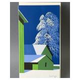 Vintage Eyvind Earle Christmas Card Green Barns