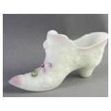 Hand Painted Fenton Rose Slipper With Crystals