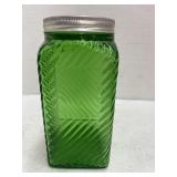 Vintage Owens Illinois Green Glass Jar wi Lid.