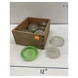 Wooden Box W/lot of glass lids