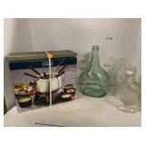 Fondue Set and Glass Bottles