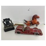 Metal Wind Up Horse, Metal Fire Truck (missing