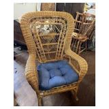 WICKER ROCKING CHAIR WITH BLUE CUSHION