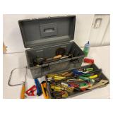 Plastic tool box with tools.