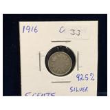 1916 Canadian Silver Five Cent Piece