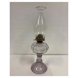 Coal oil lamp. Purple tinge base. 18.75" tall