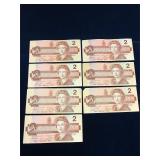 7 - 1986 Canadian $2 Bank Notes