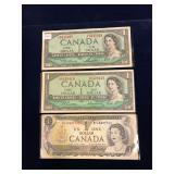 1954, 1973 Canadian $1 Bank Notes