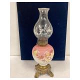 Porcelain & brass Coal oil lamp. 18.5" tall