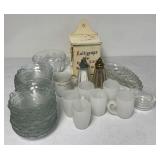 box lot of glass wear and wooden lollipop holder