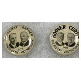 ROOSEVELT & HOOVER 1932 LITHO JUGAT BUTTON PAIR.