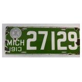 Michigan 1913 porcelain license plate