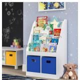 Kids Book Rack With 2 Grey Cubbies