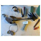 Assorted Tools, Come a Long, Bolts, Oil Wrenches