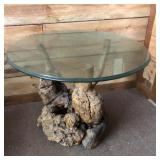 Mid Century Driftwood Glass Top End Table