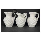 3 Fenton glass hobnail pitchers