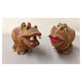 2 Carved Hippos 4"