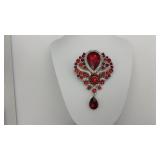 Elegant Ruby crystal teardrop brooch