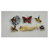 6 animal brooches- ladybug, frog etc