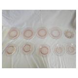 10 Etched Pink Depression Glass Plates