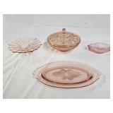 4 Pink Depression Glass Dishes