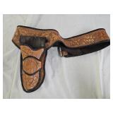 Tooled Leather Pistol Holster Belt