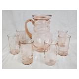 Pink Depression Glass Pitcher and Tumblers