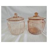 2 Pink Depression Glass Cracker Jars