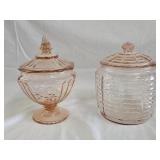 Pink Depression Glass Biscuit Jar & Candy Compote