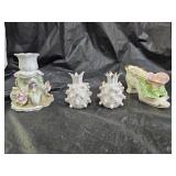 Vintage Porcelain Shakers, Candle Holder and Shoe