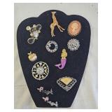 11 Fashion Brooches with Velvet Display