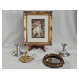 Candle Holders, Carved Gilded Frame & Collectibles