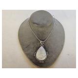 German Silver Rainbow Moon Stone Pendant Necklace