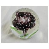 Rose and Bubble Art Glass Paperweight