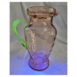 Tiffin Pink, Green Uranium Handled Pitcher