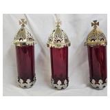 3 Ruby Red Church Altar Top Sanctuary Lamp Globes