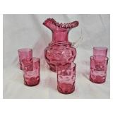 Fenton Cranberry Inverted Coin Dot Pitcher Set