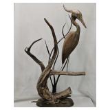 Signed Driftwood Free Standing Crane Sculpture