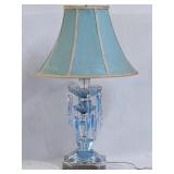 Antique Turquoise Painted Crystal Prism Lamp