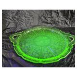 Jeanette Green Uranium Glass Double Handled Plate