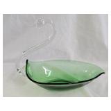 Duncan Miller Green Art Glass Swan Candy Dish