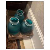 3 BLUE VASES IN MASTER BATH