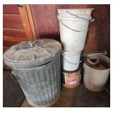 Galvanized Trash Can w/Lid, Buckets