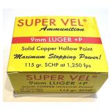(20) Rnds Super Vel 9mm+P Solid Copper HP