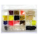 Fishing Worms in Plastic Tackle Box 14" x 9" x 2"