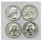 (4) 90% Silver Washington Quarters 1950-S,