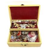 Vintage Jewelry Box with Jewelry, Watches and