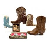 Cowboy Boot Planters/Vases, Coin Bank, and Salt &