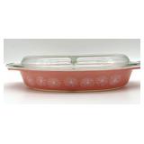 Pyrex Pink Daisy Divided Dish with Lid