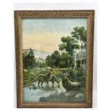 Vintage "A Noble Family" Elk Print, Framed 18" x